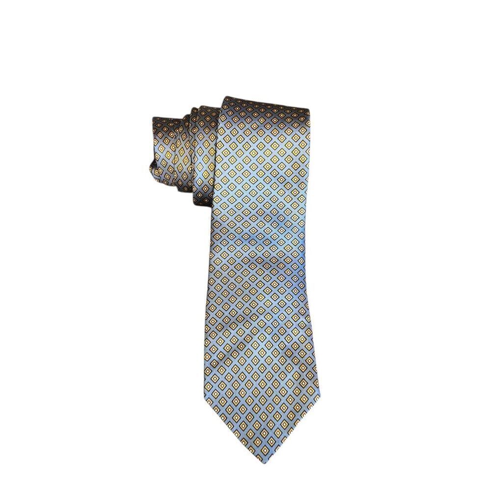 Christian Dior blue geometric 100% Silk gold diamonds print Paris New York Tie